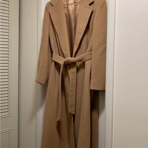 Chic Tan Long Coat with Belt